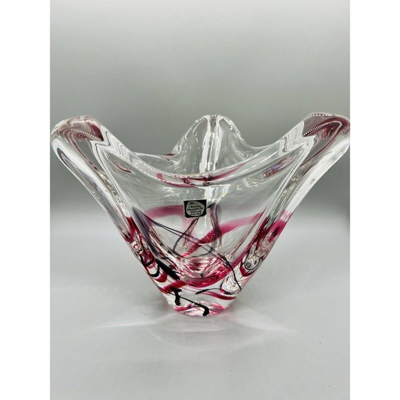 Maastricht Max Verboeket Art Glass Vase Bowl Signed on Base Pink Purple Clear - Picture 1 of 8